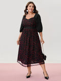 Love Flocked Mesh Shirred Waist Midi Dress