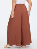 Shirred Waist Plain Flowy Wide-Leg Pants