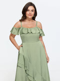 Satin Off-Shoulder Wrap Hem Maxi Dress
