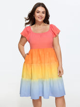 Color Contrast Tiered Pockets Midi Dress