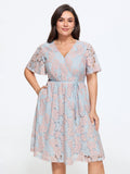 Crochet Lace Mesh Waist-Tie Midi Dress