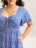 Ditsy Floral Sweetheart Drawstring Pocket Tiered Dress