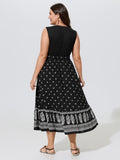 Floral Print Bust-Friendly Color Contrast Flowy Midi Dress