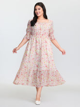 Floral Print Shirred Neckline Maxi Dress