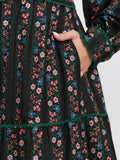 Retro Floral Stripe Tiered Midi Dress