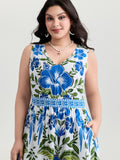 Large Floral Print Pockets Rayon Midi Dress