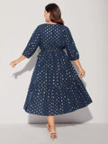 Glitter Notched Lantern Sleeve Midi Dress