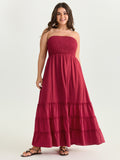Classic Plain Shirred Bodice Tiered Maxi Dress
