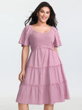 Shirred Bodice Flared Sleeve Pockets Mini Dress