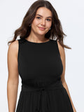Stretchy Sleeveless Tie Waist Pocket Midi Dress