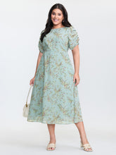 Floral Print Puffy Sleeve Midi Dress