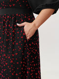Love Flocked Mesh Shirred Waist Midi Dress