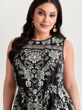 Boho Print Round Neck A-Line Mini Dress