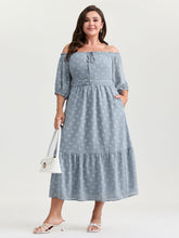 Textured Dots Stretchy Waist Pockets Midi Dress