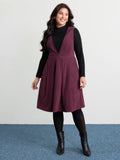 Corduroy Stretchy Waist V-Neck Mini Dress
