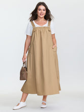 Cotton Adjustable Pockets Overall Maxi Dress