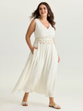 Tassels Cinched-Waist V-Neck Maxi Dress
