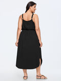 Cotton Adjustable Shoulder Straps Midi Dress