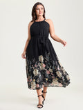 Budding Romance Halter Neck Stretchy Waist Midi Dress
