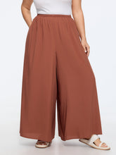Shirred Waist Plain Flowy Wide-Leg Pants