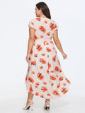 Floral Print Wrap A-Line Midi Dress