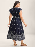 Rayon Stretchy Waist Pockets Flutter Maxi Dress