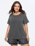 Beadwork Split Hem Plain T-Shirt