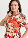 Floral Print Shirred Waist Midi Dress