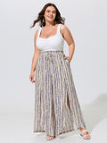 Striped Print Split Hem Gradient Blend Pants