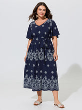Boho Floral Print Belted Midi Dress