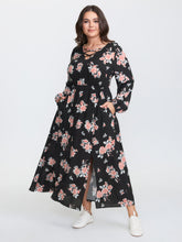 Floral Print Cut-Out Neck Slit Maxi Dress