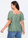 Floral Print Shirred Fit And Flare Blouse