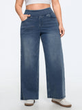 Stretchy Pull-On Wide-Leg Jeans