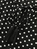 Polka Dots Notched Drawstring Collar Midi Dress