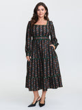Retro Floral Stripe Tiered Midi Dress