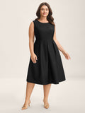 Classic Woven Inner Pleated Midi Dress