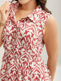Spring Abstract Print Shirt Collar Midi Dress