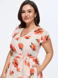 Floral Print Wrap A-Line Midi Dress