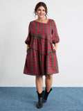 Festive Plaid Wavy Trim Mini Dress