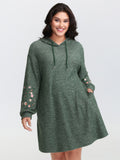 Floral Embroidered Sleeve Hooded Mini Dress