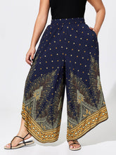 Boho Print Wide-Leg Color Contrast Pants