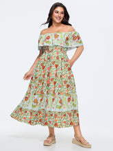 Floral Print Patchwork Off-Shoulder Maxi Dress