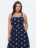 Polka Dots Print Wide Straps Midi Dress