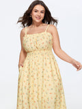 Micro Floral Print Shirred Midi Dress