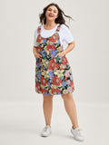 Floral Print Textured Overall Straps Dress