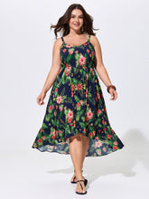 Vibrant Floral Print High Low Hem Midi Dress
