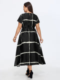 Plaid Print Round Neck Belted Midi Dress