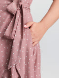 Polka Dot Ruffled Hem Waist Tie Midi Dress