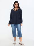 Supersoft Stretchy Crisscross Neckline Long Sleeve T-Shirt