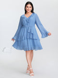 Lotus Leaf Neckline Layered Mini Dress